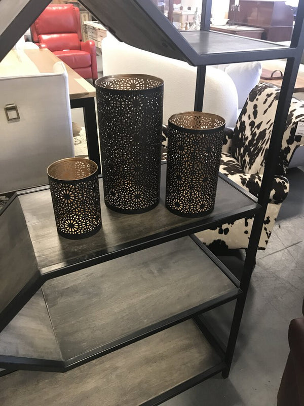 Black & Gold Metal Lacey Candle Holders (Set of 3)