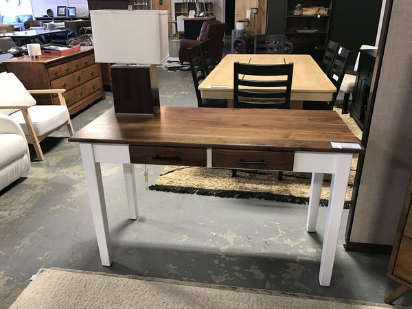 54" White 2 Drawer Desk with Walnut Top