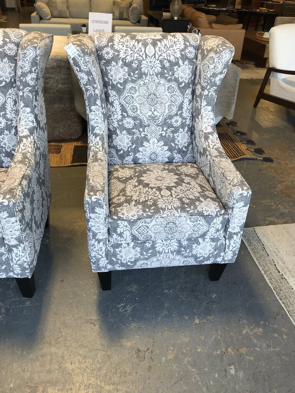 Grey/White Floral Wingback Chair