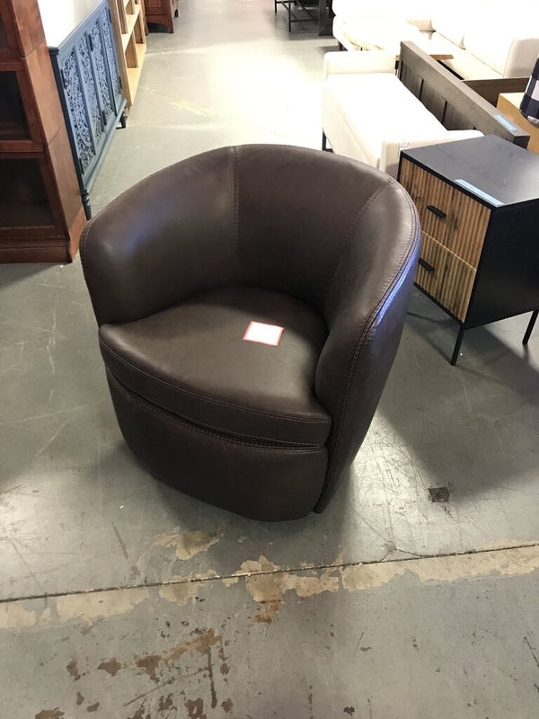 Italian Leather Swivel Chair- Vintage Brown