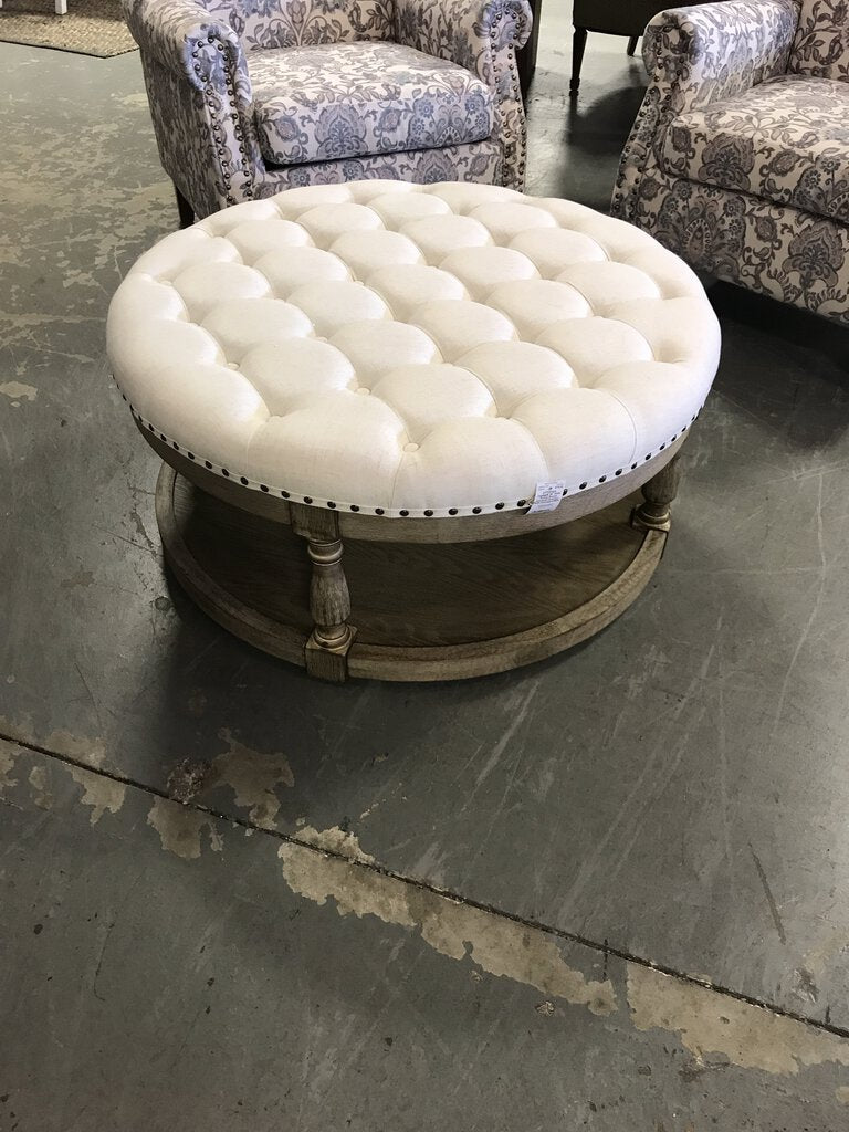 Cepheus 36" Wide Tufted Round Cocktail Ottoman with Storage-LINEN