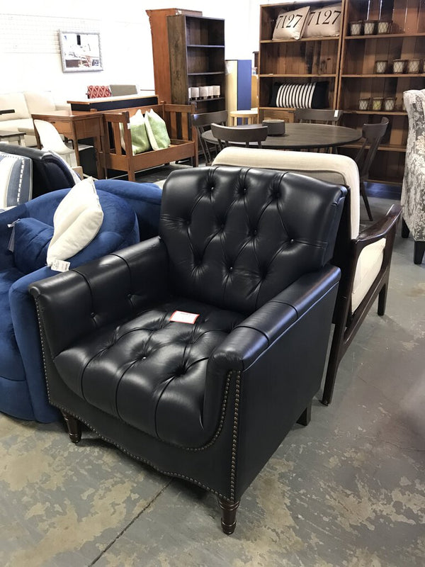 Enrique Genuine Leather Armchair NAVY