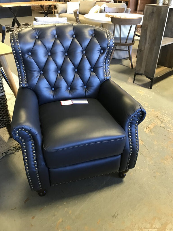 Abraham Genuine Leather Recliner - Navy