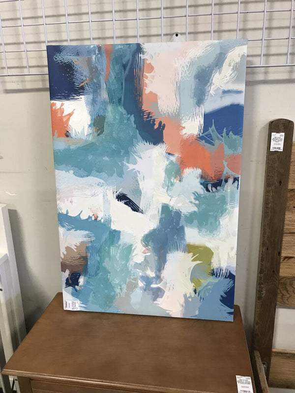 Abstract Art with Blue Green Orange & White (24" x 36")